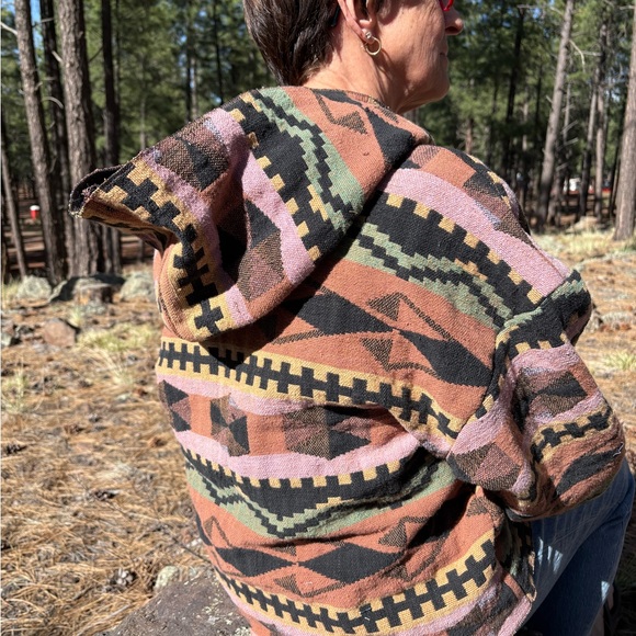 Aztec Boho upcycled blanket hoodie - Picture 10 of 12